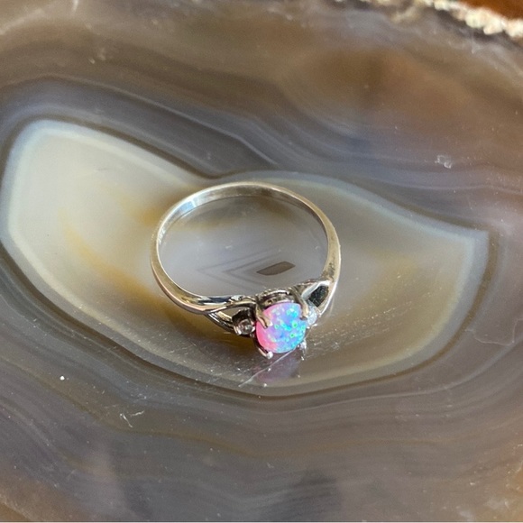 Antique Genuine Opal & Diamond Ring Stamped 925 Sterling Silver - Picture 3 of 15